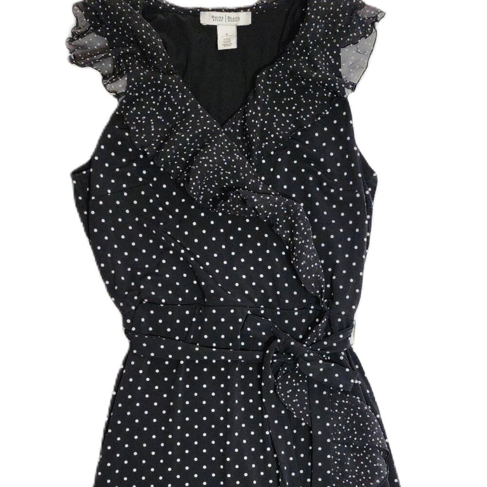 White House Black Market B&W Flutter V-Neck Wrap Look Polka Dot Dress Size 0 - Picture 3 of 11